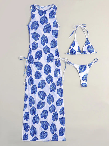 Bikini Set | 3 Piece Swimsuit with High Slit Skirt | Split Thong Bikini | noémi
