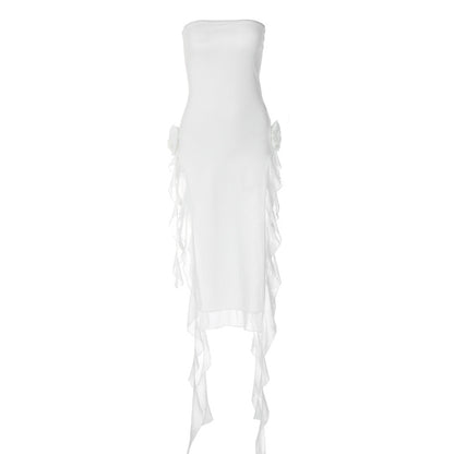 Wrapped Chest Lace Stitch Mid Length Split Dress | noémi