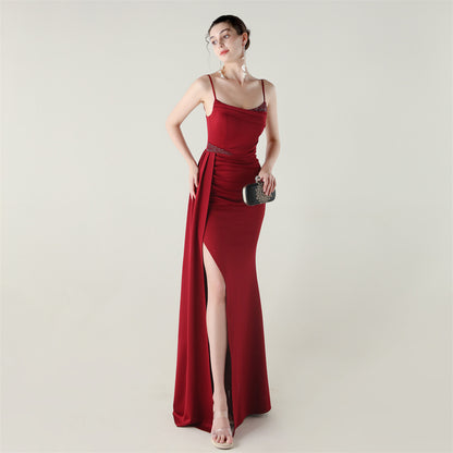 Satin Fishtail Dress | Beaded Bandeau with Slit | noémi