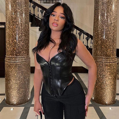 Womens Faux Leather Sleeveless Corset Vest | noémi