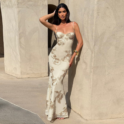 Womens Slim Fit Maxi Dress | Backless Lace Up Slimming | noémi