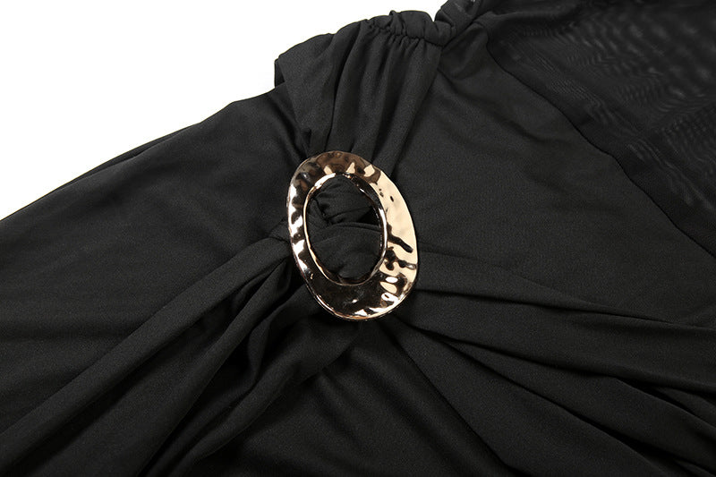 Mesh Halter Dress | Slim Fit Semi Sheer Stitching Tie Back | noémi