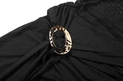 Mesh Halter Dress | Slim Fit Semi Sheer Stitching Tie Back | noémi