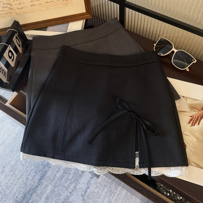 Split Bow Lace Trim Mini Skirt | High Waist Hip Skirt | noémi