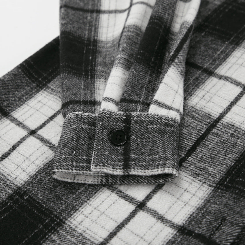 Retro Classic Plaid Shirt | Black White Checkered Long Sleeve Top for Women | noémi