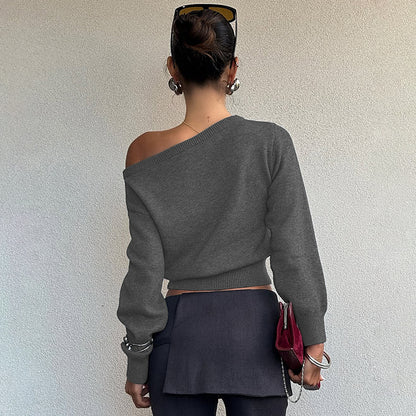 Womens Cropped Top | Slim Fit, Diagonal Collar Long Sleeve | noémi