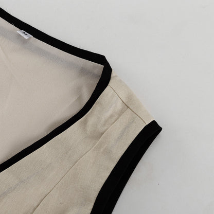 Cotton Two Piece Set for Women | Sleeveless Waistcoat High Waist Wide Leg Pants | noémi