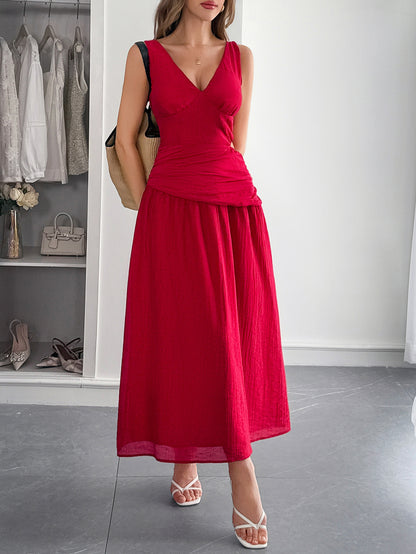 VNeck Maxi Dress | Sleeveless Ruched Waist Flowing Dress | noémi
