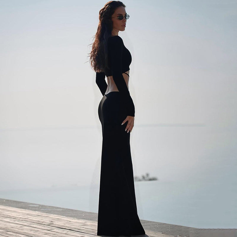 Womens Cutout Off Shoulder Slim Fit Long Sleeve Dress | noémi