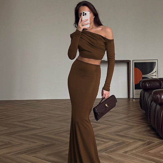 Women’s 2 Piece Set | Off Shoulder Long Sleeve Crop Top &  Maxi Skirt | noémi