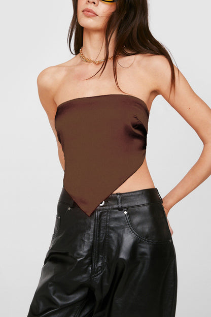 Back Lace Up Satin Crop Top | Triangular Hanky Hem Binder for Women | noémi