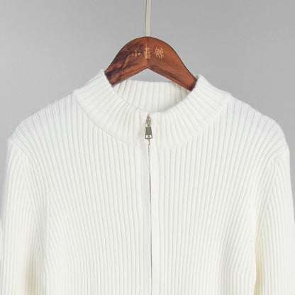 Womens Slim Fit Ribbed Knit Zipper Cardigan | Stand Collar | noémi