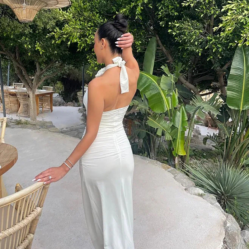 Floral Backless Halter Dress | Stitched Detail Hip Length | noémi