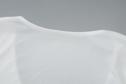 Women White Sunken Stripe VNeck Slim Top | Long Sleeve | noémi