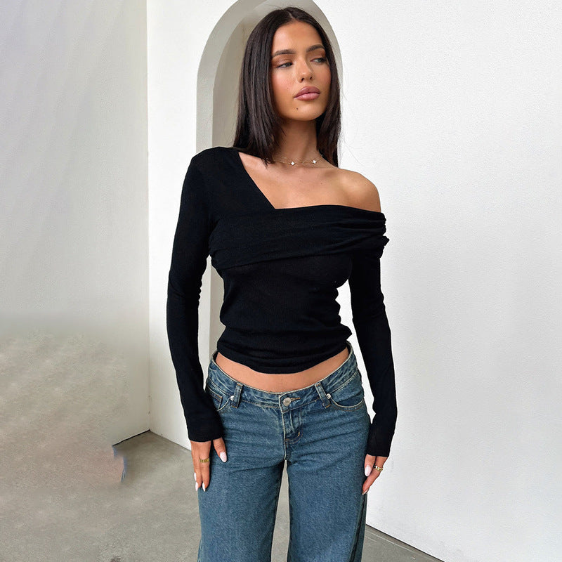 Off Shoulder Long Sleeve Wrap Top | Foldover Neckline | noémi