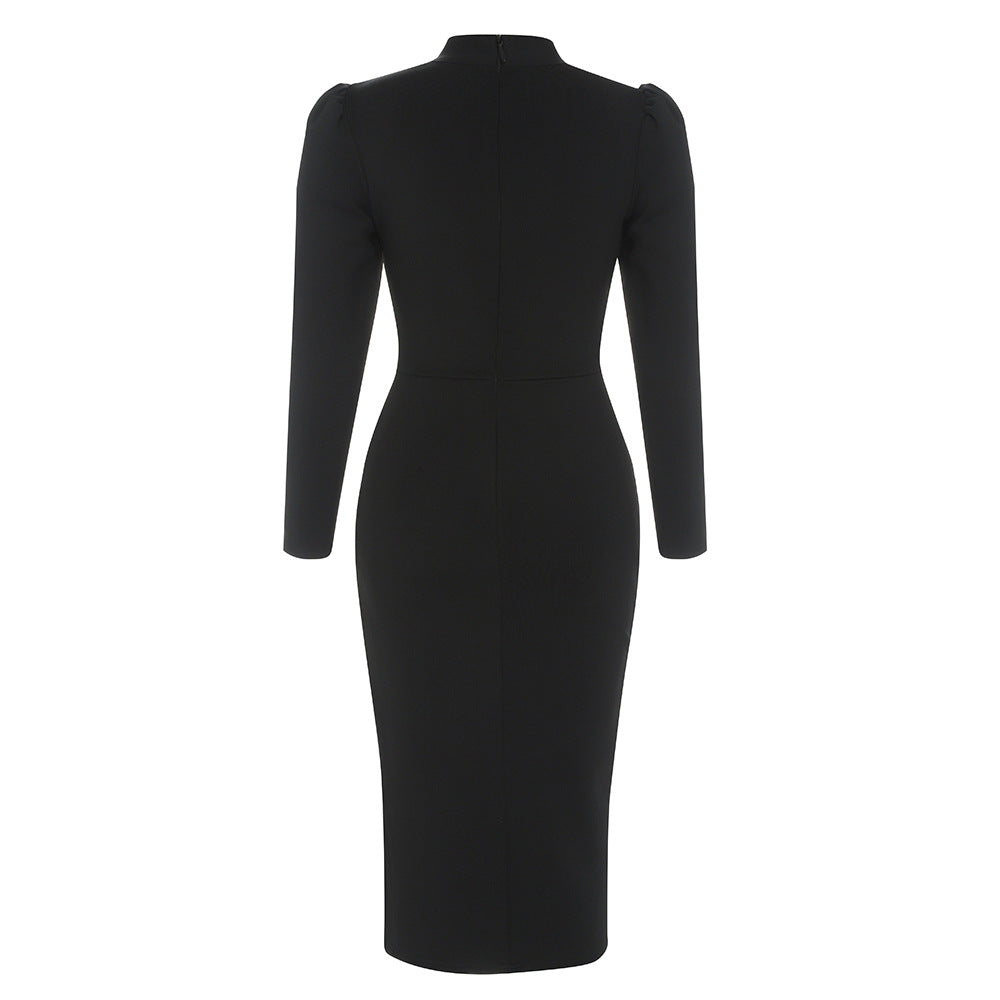 Black Bodycon Dress | Tube Top Shawl Collar | Side Slit | noémi