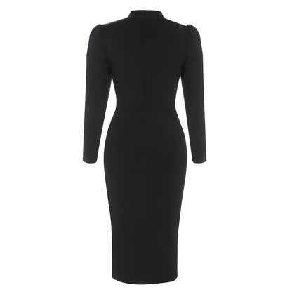 Black Bodycon Dress | Tube Top Shawl Collar | Side Slit | noémi