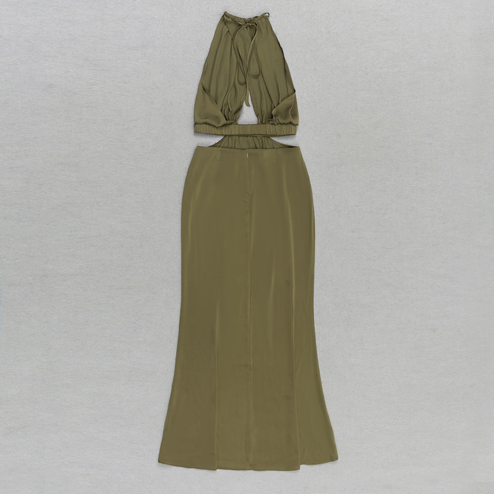 Halter Neck Ruffled Maxi Dress | Slim Fit Dress | noémi