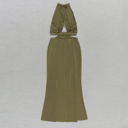 Halter Neck Ruffled Maxi Dress | Slim Fit Dress | noémi