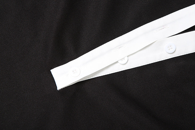 Womens Slim Fit Black Shirt Dress with Contrast Collar Cuffs | noémi