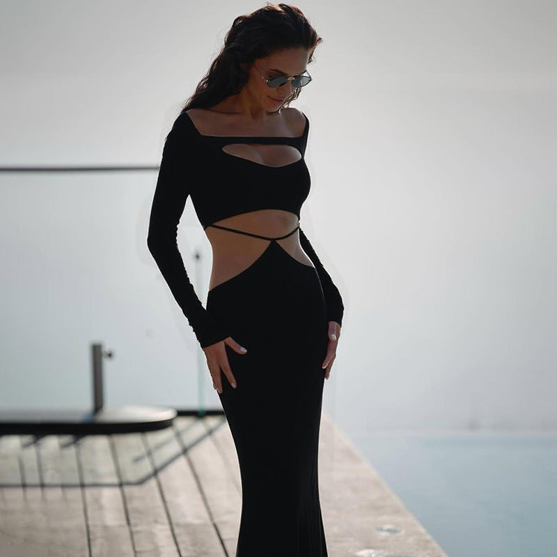 Womens Cutout Off Shoulder Slim Fit Long Sleeve Dress | noémi