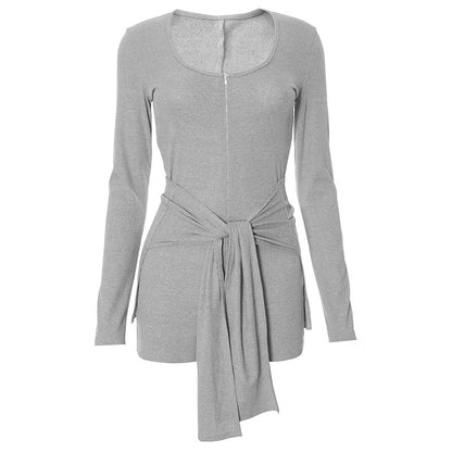 Round Neck Long Sleeve Jumpsuit | Lace Up Waist | noémi