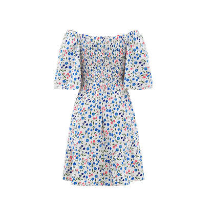 Floral Print V Neck Pleated Dress with Lightweight Fabric | noémi