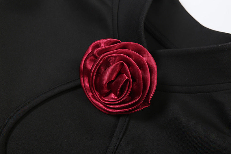 Womens Long Sleeve High Slit Dress with Stand Collar and Cutout Detail | noémi