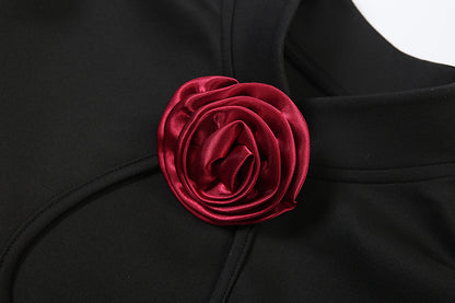 Womens Long Sleeve High Slit Dress with Stand Collar and Cutout Detail | noémi