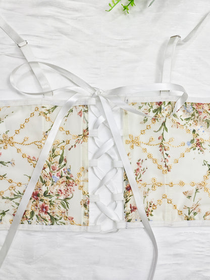 Chiffon Lace Boning Corset Vest with Waist Fit and Spaghetti Straps | noémi