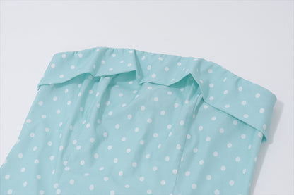 Strapless Polka Dot Mini Dress | Light Blue Summer Tube Top Dress Skater Fit | noémi