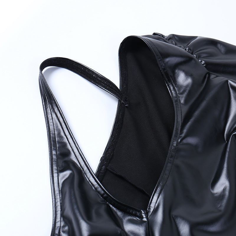 Metallic Faux Leather One Shoulder Slim Fit Dress | noémi