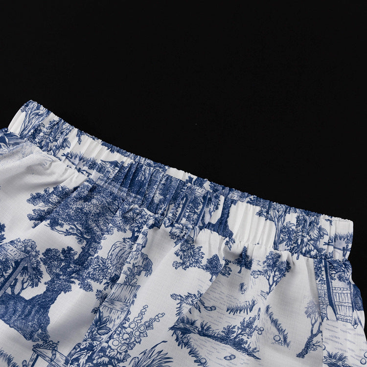 Two Piece Set | Womens Printed Polo Collar Top & Shorts with Lace Up Detail | noémi