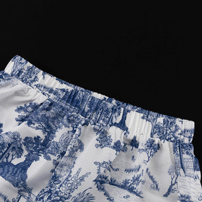 Two Piece Set | Womens Printed Polo Collar Top & Shorts with Lace Up Detail | noémi