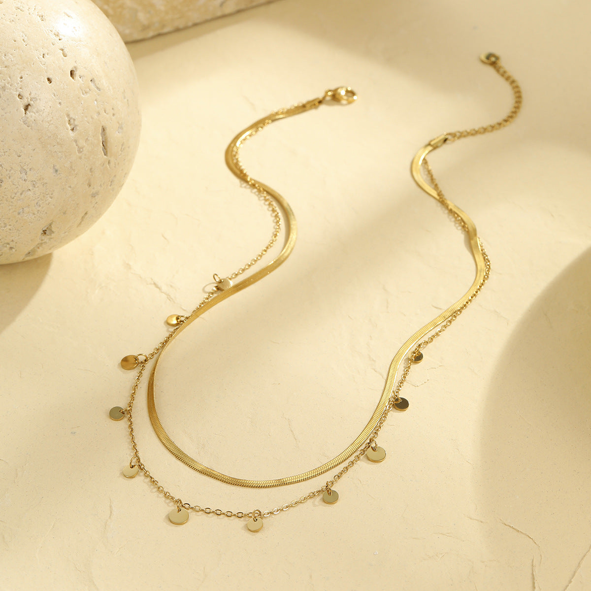 18K Gold Double Layer Necklace for Women | Stainless Steel Non Fading Tassel Chain | noémi