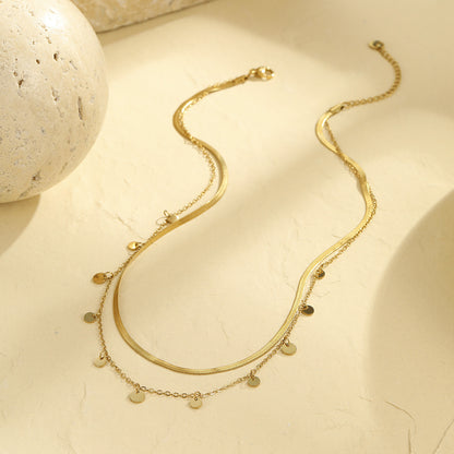 18K Gold Double Layer Necklace for Women | Stainless Steel Non Fading Tassel Chain | noémi