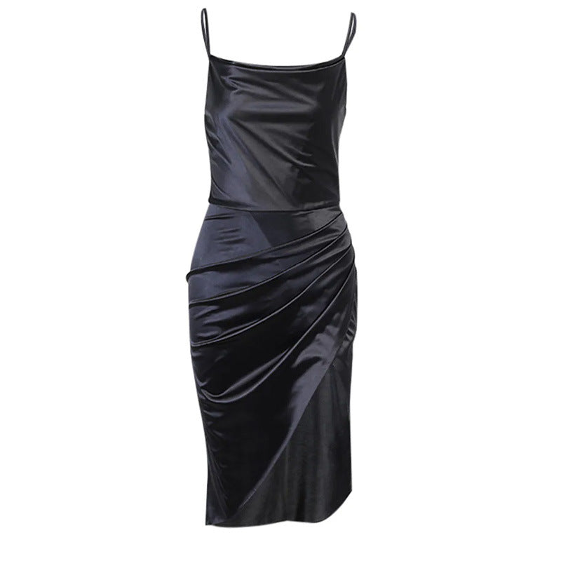Satin Dress | Spaghetti Straps, Sleeveless & Backless, Bodycon Fit | noémi