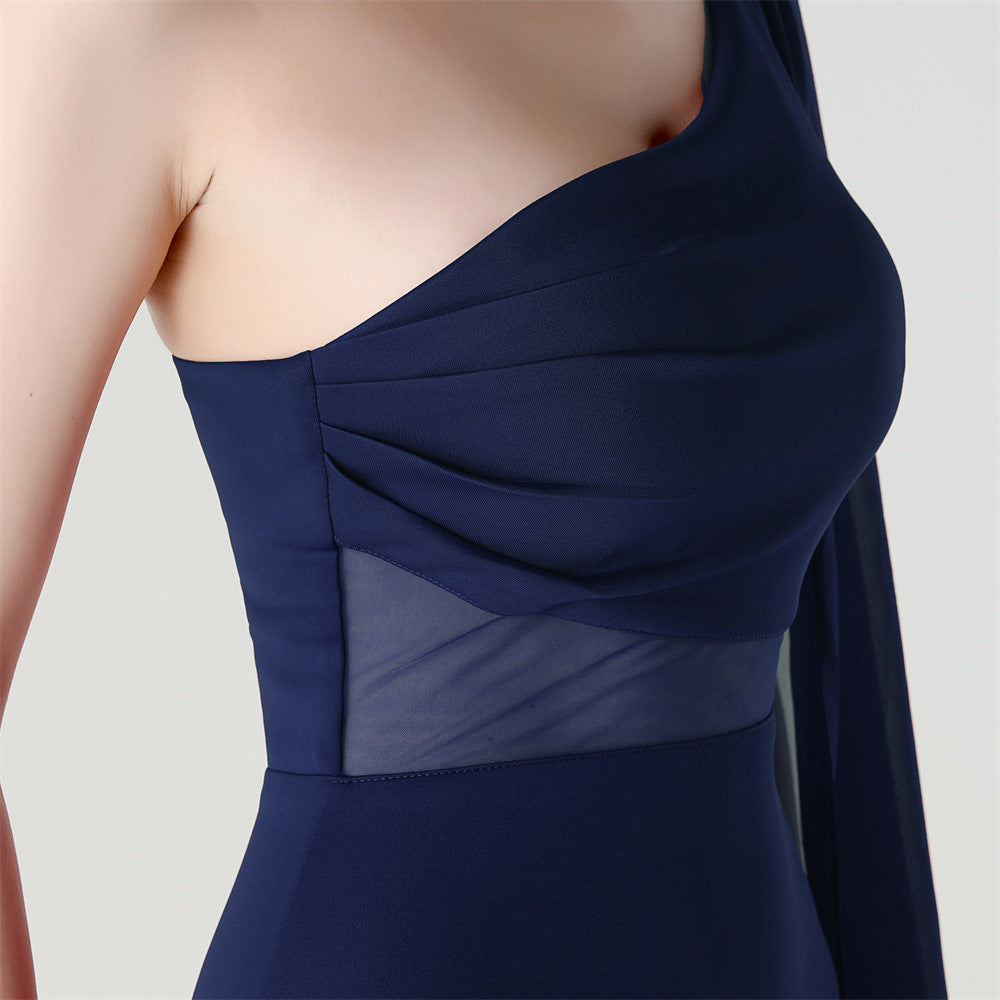 One Shoulder Satin Cocktail Dress | Mesh Panel Bodycon | noémi