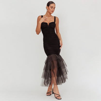 Layered Tulle Strap Dress | Ruched Bodycon Midi | noémi