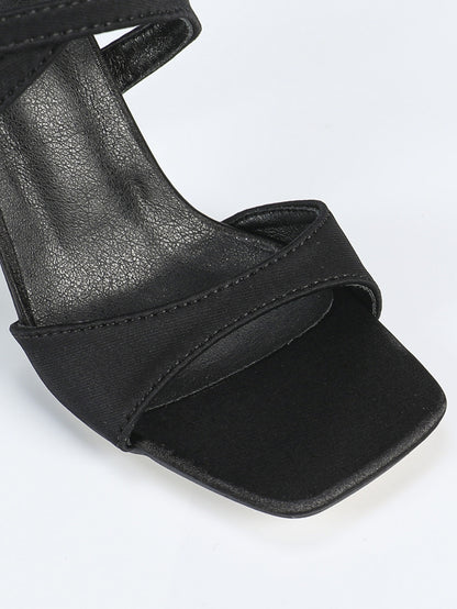 Stiletto Sandals | Square Toe, Lycra, 9cm Crystal Heel, Back Strap |  noémi