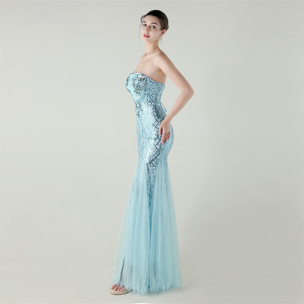 Strapless Beaded Sequin Mesh Dress | Cross Strap Floral Cocktail | noémi