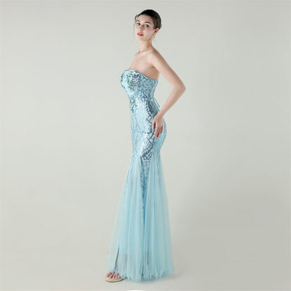 Strapless Beaded Sequin Mesh Dress | Cross Strap Floral Cocktail | noémi