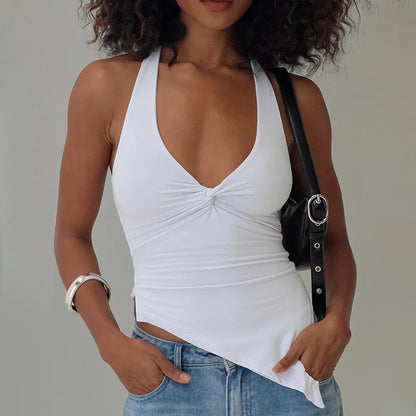 Halter Neck Asymmetric Hem Top | Backless VNeck Top | noémi