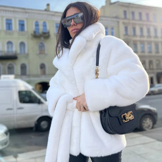 Plush Faux Rabbit Fur Coat with Belt | noémi
