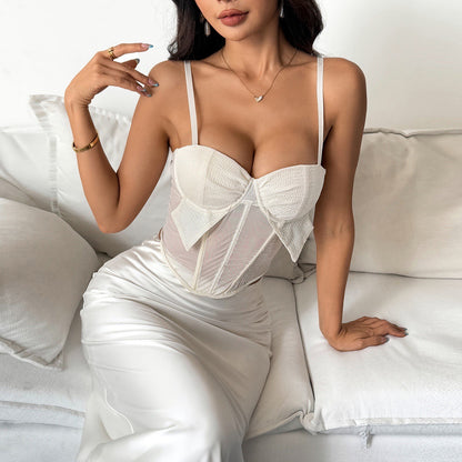 See Through Mesh Patchwork Diamond Boning Corset Vest | Suspenders Top for Women | noémi