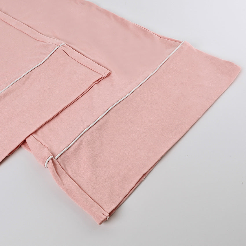 Patchwork Suspender Two Piece Pajama Set | Drawstring Waist Trousers Bow Detail | noémi