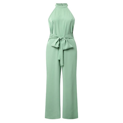 Sage Green Sleeveless Halter Jumpsuit | High Waist Wide Leg Summer Outfit  | noémi