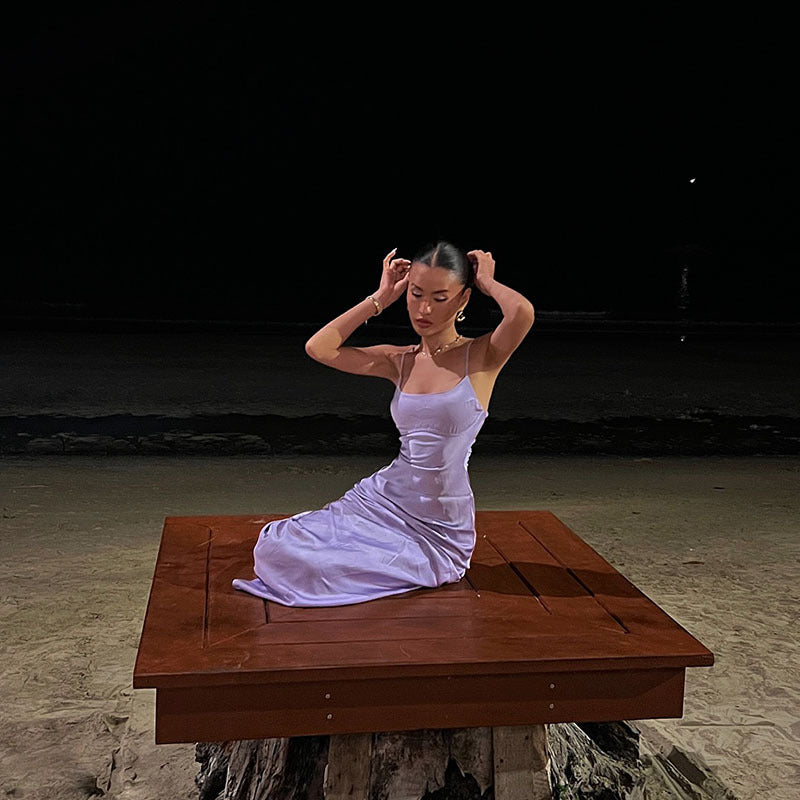 Pearlescent Satin Slip Dress | Slim Fit Backless | noémi