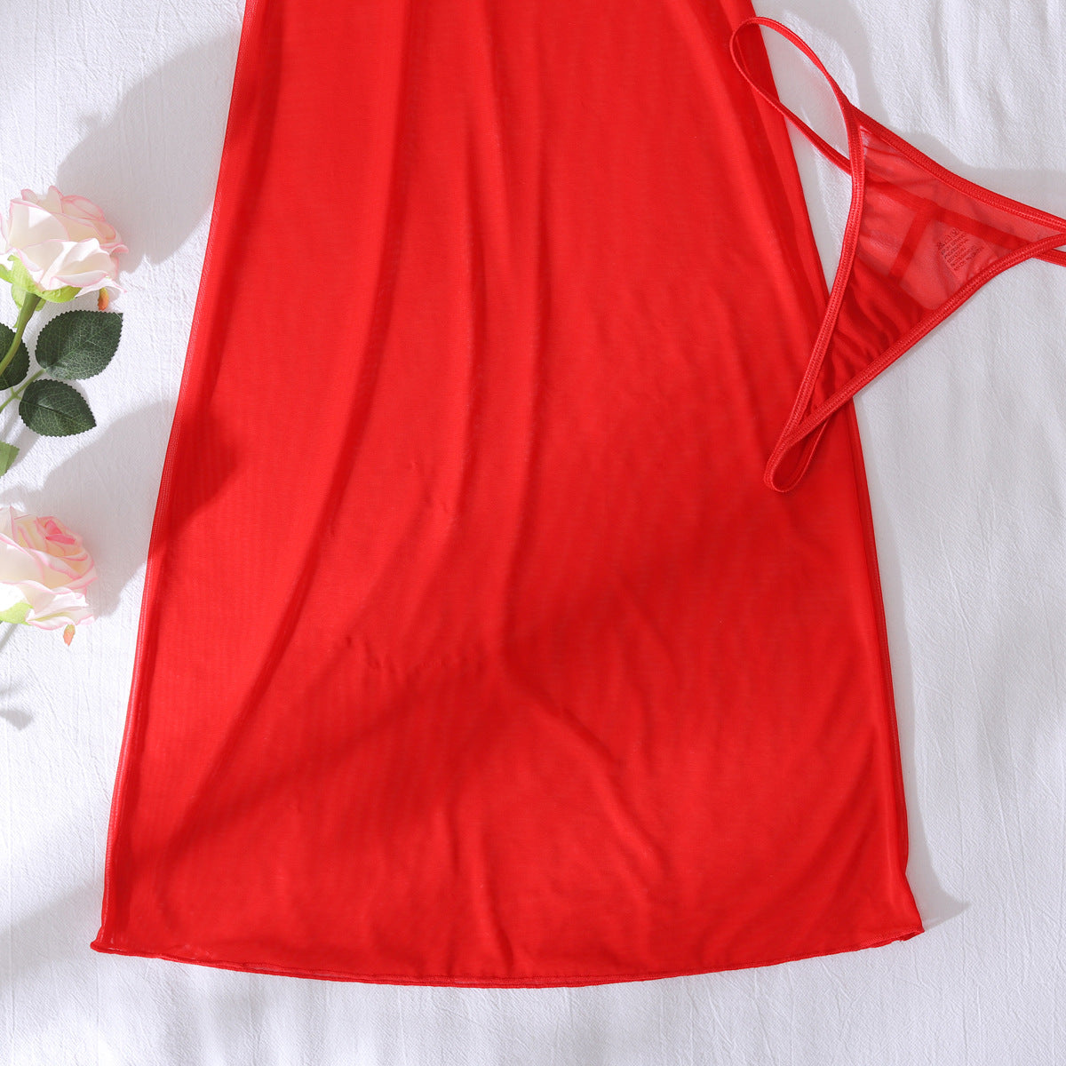 Womens Red Mesh Nightdress with Chest Patch Body Shaping and Steel Ring Details | noémi