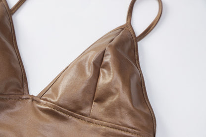 Womens V Neck Slim Fit Spaghetti Strap Crop Top | noémi